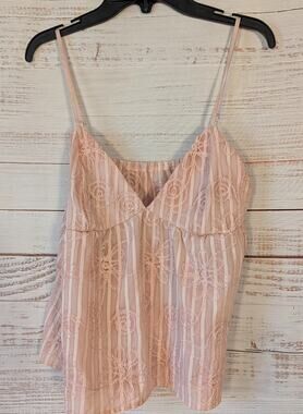 Infinite Styles Peach Crop Top Size S Embroidered Floral Sequins Cami Y2K Party